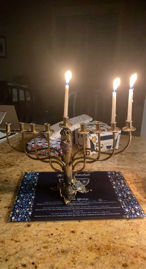 Gabby Sacks menorah on the third day of Hanukkah 