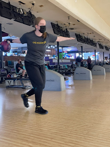 Brooke Johnson practicing her bowling at Westside Lanes.