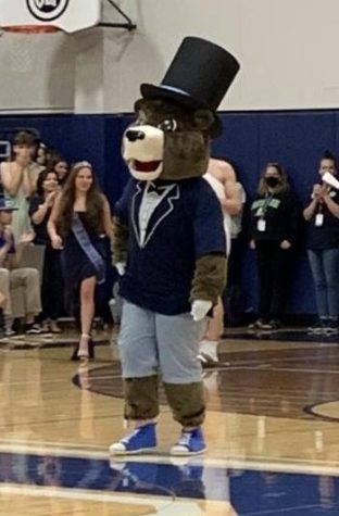 Pepper the bear during the homecoming assembly.