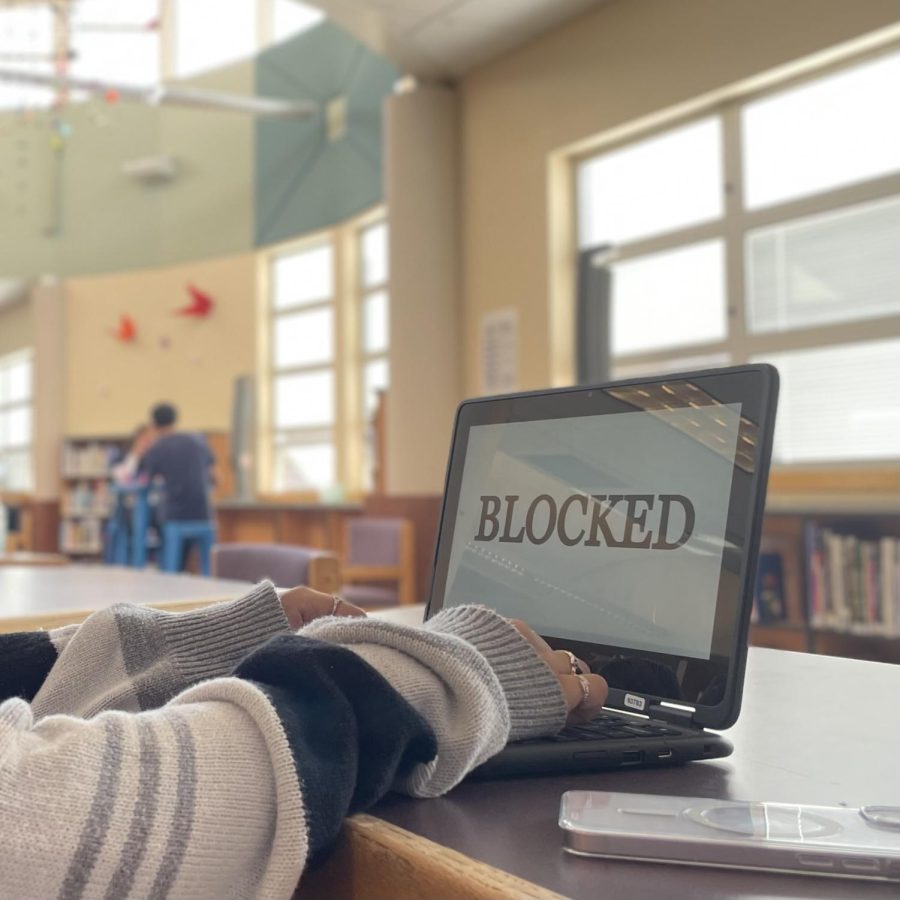 A blocked image pops up after a student searches for a site.