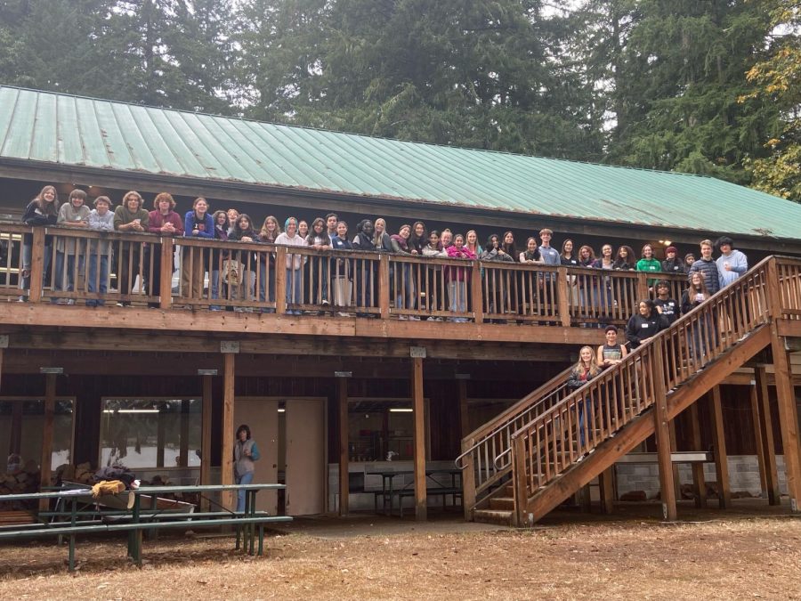 OHS students take a break from challenging discussions on race and equity to pose for a photo at the Gwinwood retreat center.