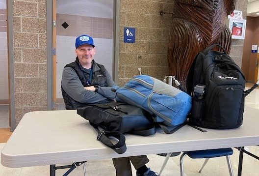 Doug Curtright guards the bathrooms at first lunch.