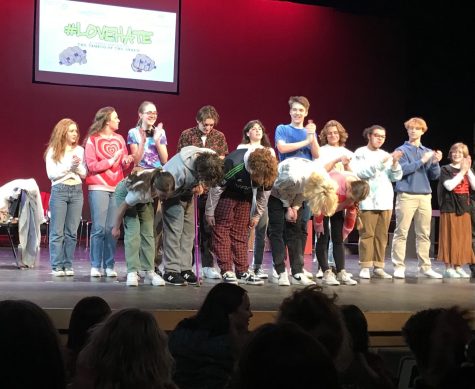 The astounding cast takes a bow during their standing ovation. 
