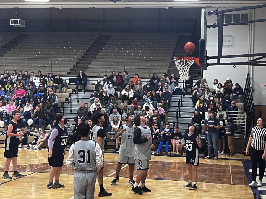 River Ridge Hawks are about to score a point on the Oly basket.