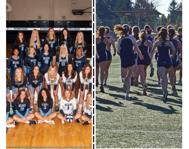 Two sports side by side. Volleyball is a highly competitive cut team sport while track is an individual sport open to anyone regardless of previous experience. 
