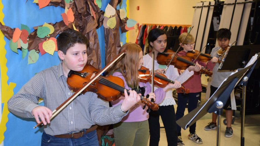 Hansen Elementary string students performed music for the Olympia School Board before and during a 2020 School Board Recognition Month celebration.