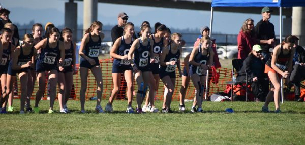 The girls prepare to start their race at the Districts Meet. 