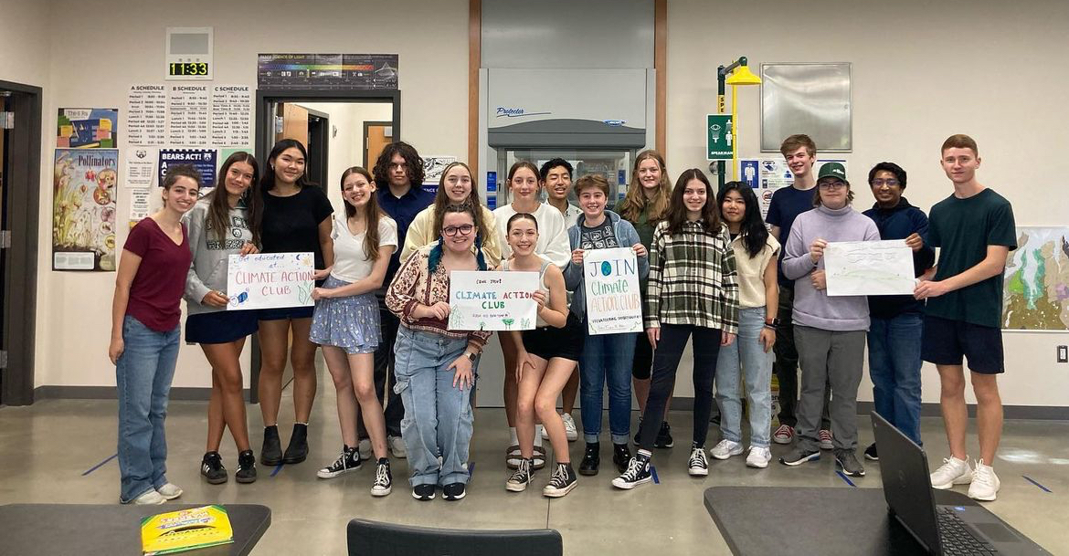 Climate Action Club making posters during their Bear Time B meeting. Courtesy of @ohsclimateaction on Instagram