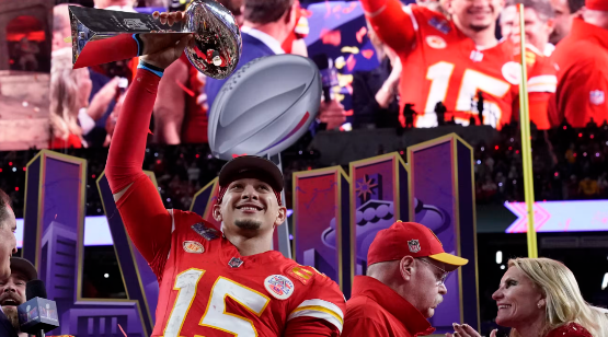 Chiefs’ quarterback Patrick Mahomes celebrates win against San Francisco 49ers after being named Super Bowl LVIII MVP. Photo courtesy of Timothy Clary.