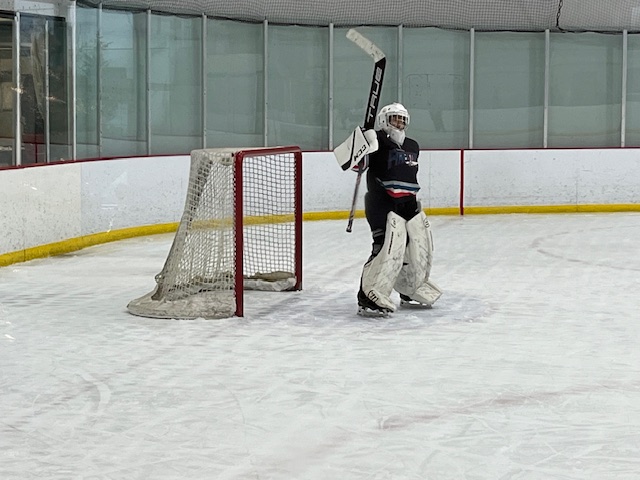 Between the pipes: Becca Perlot guards the goal