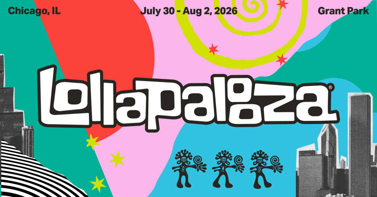 Lollapalooza Chicago’s promotional banner featuring different styles of art and city buildings, capturing Chicago’s city culture and Lollapalooza’s representation of alternative flair and creativity.